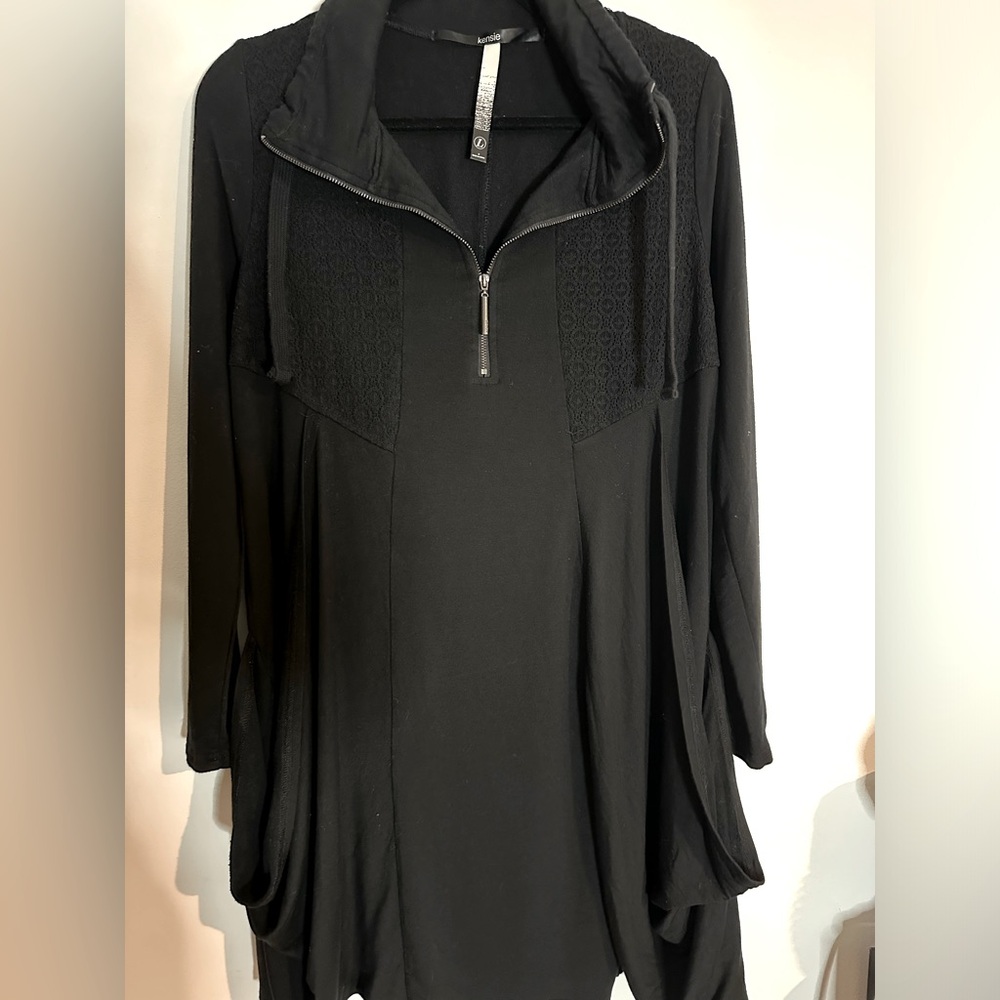 Kensie Black Long Sleeve Dress with Zipper collar
